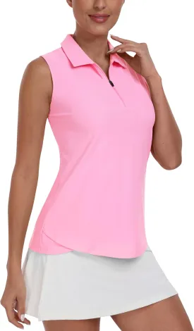 MoFiz Women's Sleeveless Golf Polo Tennis Shirts 1/4 Zip Quick Dry Lightweight Athletic Tank Tops for Running Workout