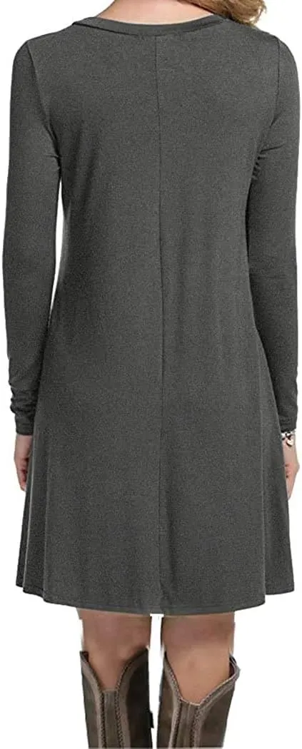 MOLERANI Women's Casual Plain Simple Long Sleeve T-Shirt Loose Dress