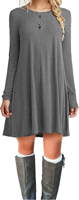 MOLERANI Women's Casual Plain Simple Long Sleeve T-Shirt Loose Dress