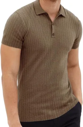 Muscle Cmdr Men's Cotton Muscle Shirts Slim Fit Business Casual Tee Long&Short Sleeve Ribbed Polo V Neck Shirt