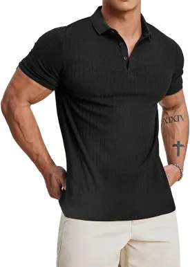 Muscle Cmdr Men's Cotton Muscle Shirts Slim Fit Business Casual Tee Long&Short Sleeve Ribbed Polo V Neck Shirt