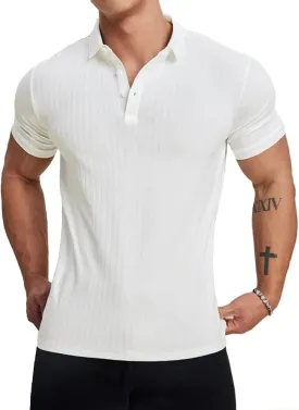 Muscle Cmdr Men's Cotton Muscle Shirts Slim Fit Business Casual Tee Long&Short Sleeve Ribbed Polo V Neck Shirt