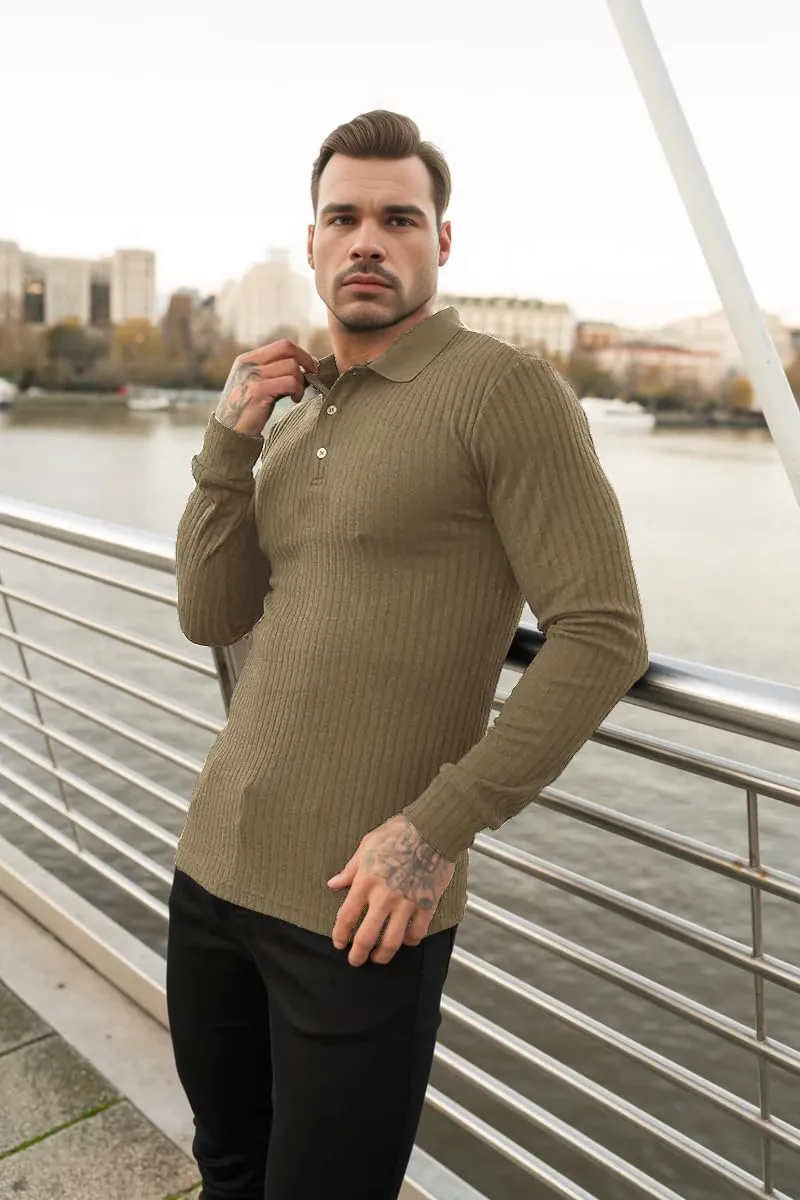 Muscle Cmdr Men's Cotton Muscle Shirts Slim Fit Business Casual Tee Long&Short Sleeve Ribbed Polo V Neck Shirt