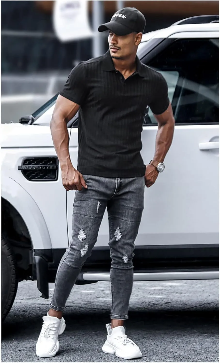 Muscle Cmdr Men's Cotton Muscle Shirts Slim Fit Business Casual Tee Long&Short Sleeve Ribbed Polo V Neck Shirt