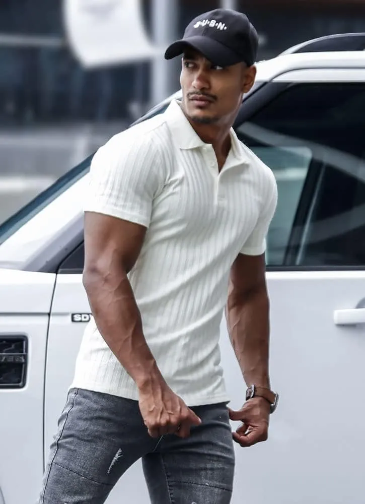 Muscle Cmdr Men's Cotton Muscle Shirts Slim Fit Business Casual Tee Long&Short Sleeve Ribbed Polo V Neck Shirt