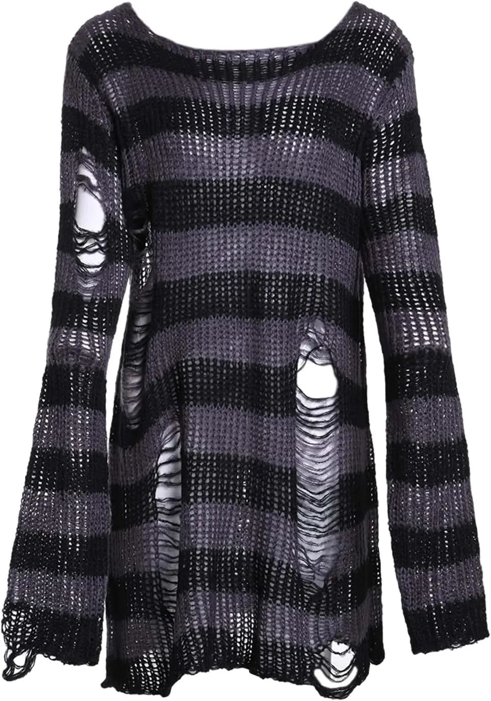Peaceglad Womens Oversized Goth Punk Ripped Striped Long Sleeve Pullover Sweater Dress Tops