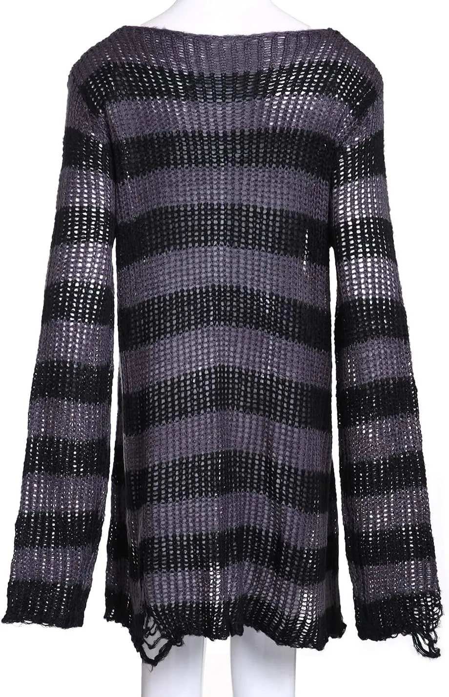 Peaceglad Womens Oversized Goth Punk Ripped Striped Long Sleeve Pullover Sweater Dress Tops