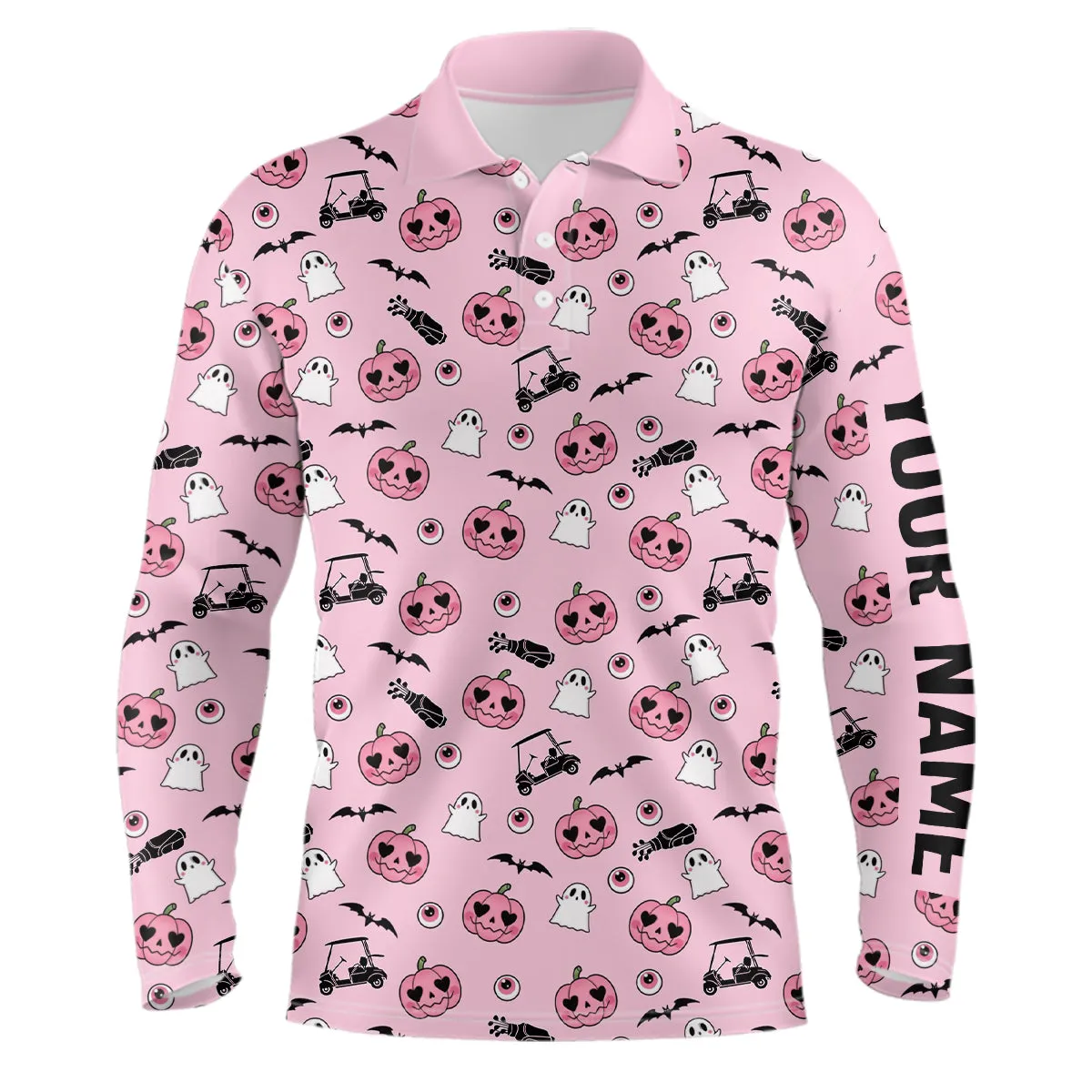 Pink Halloween Mens Golf Polo Shirts Custom Golf Shirts For Men Cute Halloween Golf Gifts