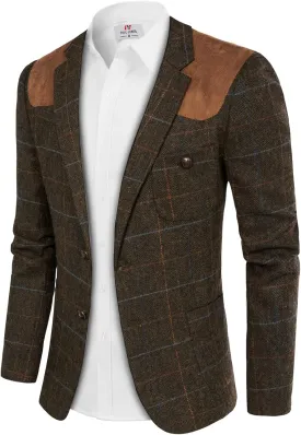 PJ PAUL JONES Men's Blazer Herringbone Tweed Sport Coats Two Button Wool Blend Formal Jacket