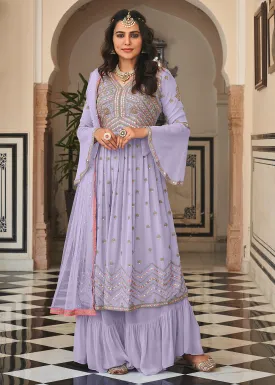 Pretty Lilac Festive Mirror Embroidered Palazzo Salwar Suit