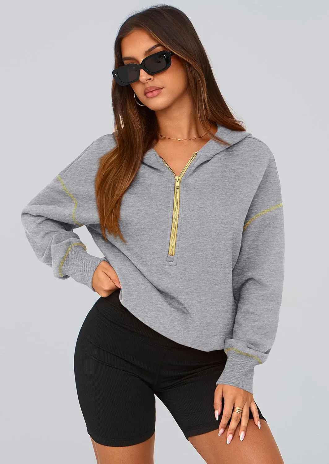 PRETTYGARDEN Women's Hooded Sweatshirts Long Sleeve Half Zip Cropped Hoodie Pullover Winter Fashion Clothes