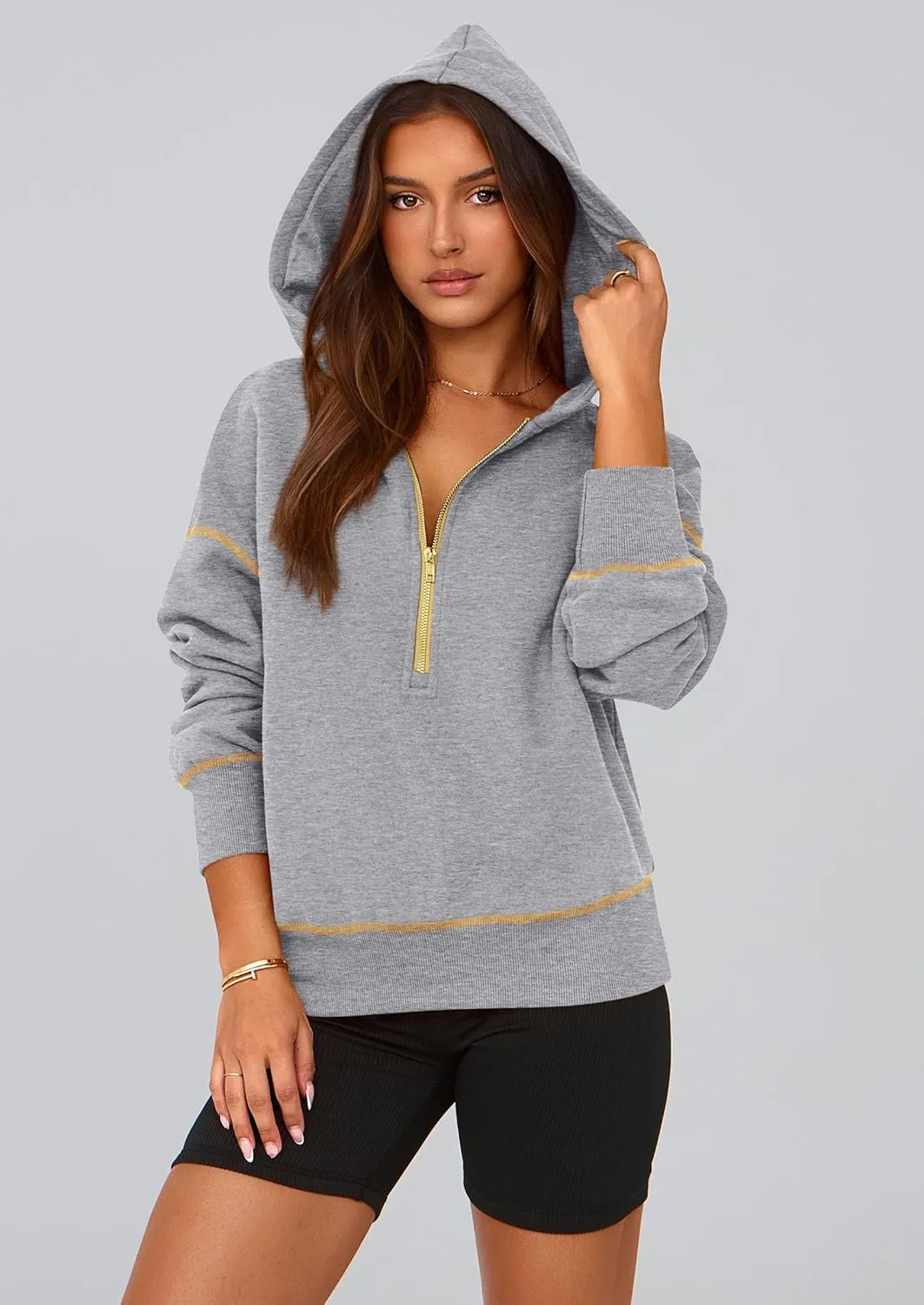 PRETTYGARDEN Women's Hooded Sweatshirts Long Sleeve Half Zip Cropped Hoodie Pullover Winter Fashion Clothes