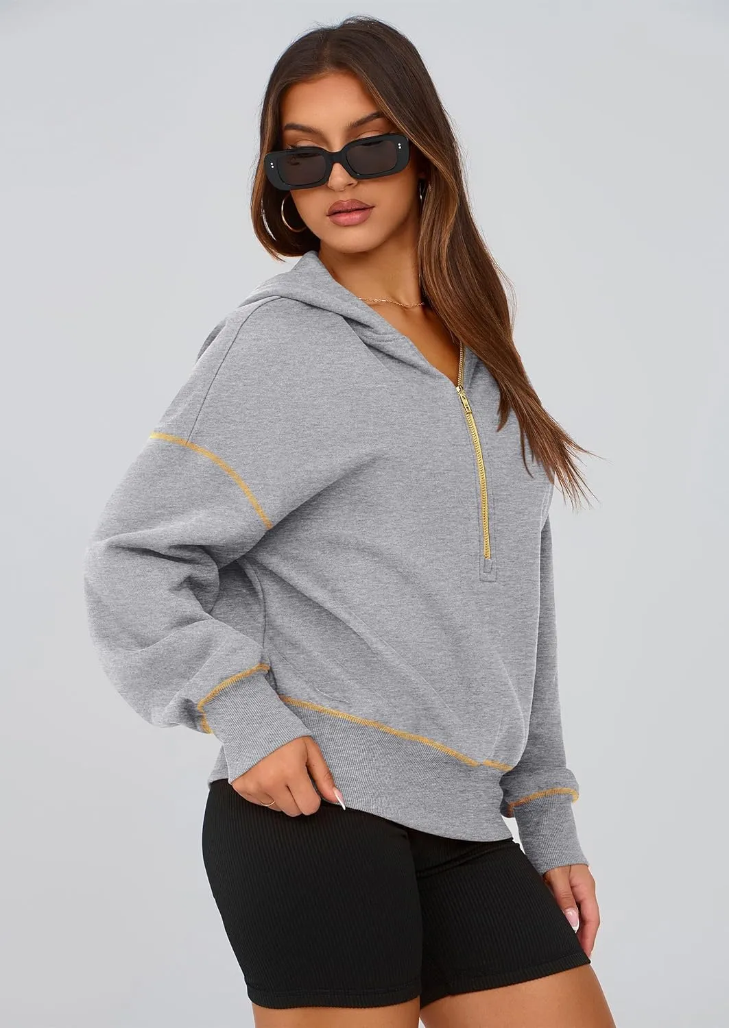 PRETTYGARDEN Women's Hooded Sweatshirts Long Sleeve Half Zip Cropped Hoodie Pullover Winter Fashion Clothes