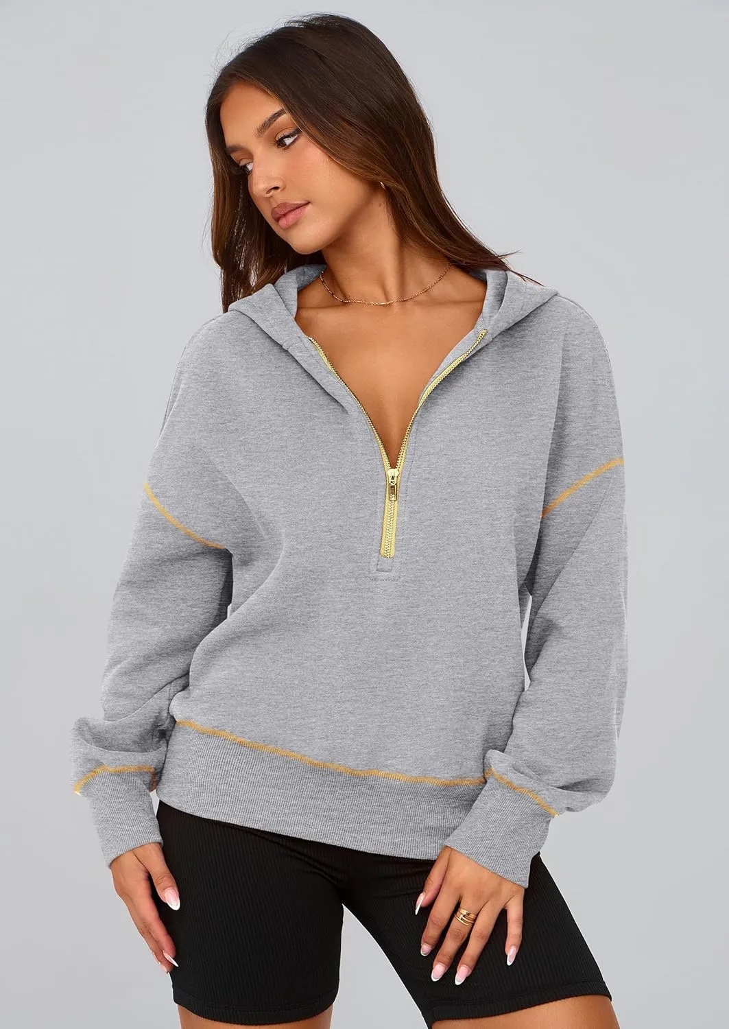 PRETTYGARDEN Women's Hooded Sweatshirts Long Sleeve Half Zip Cropped Hoodie Pullover Winter Fashion Clothes