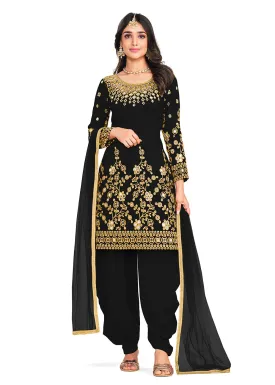 Punjabi Style Black Silk Mirror Work Patiala Suit