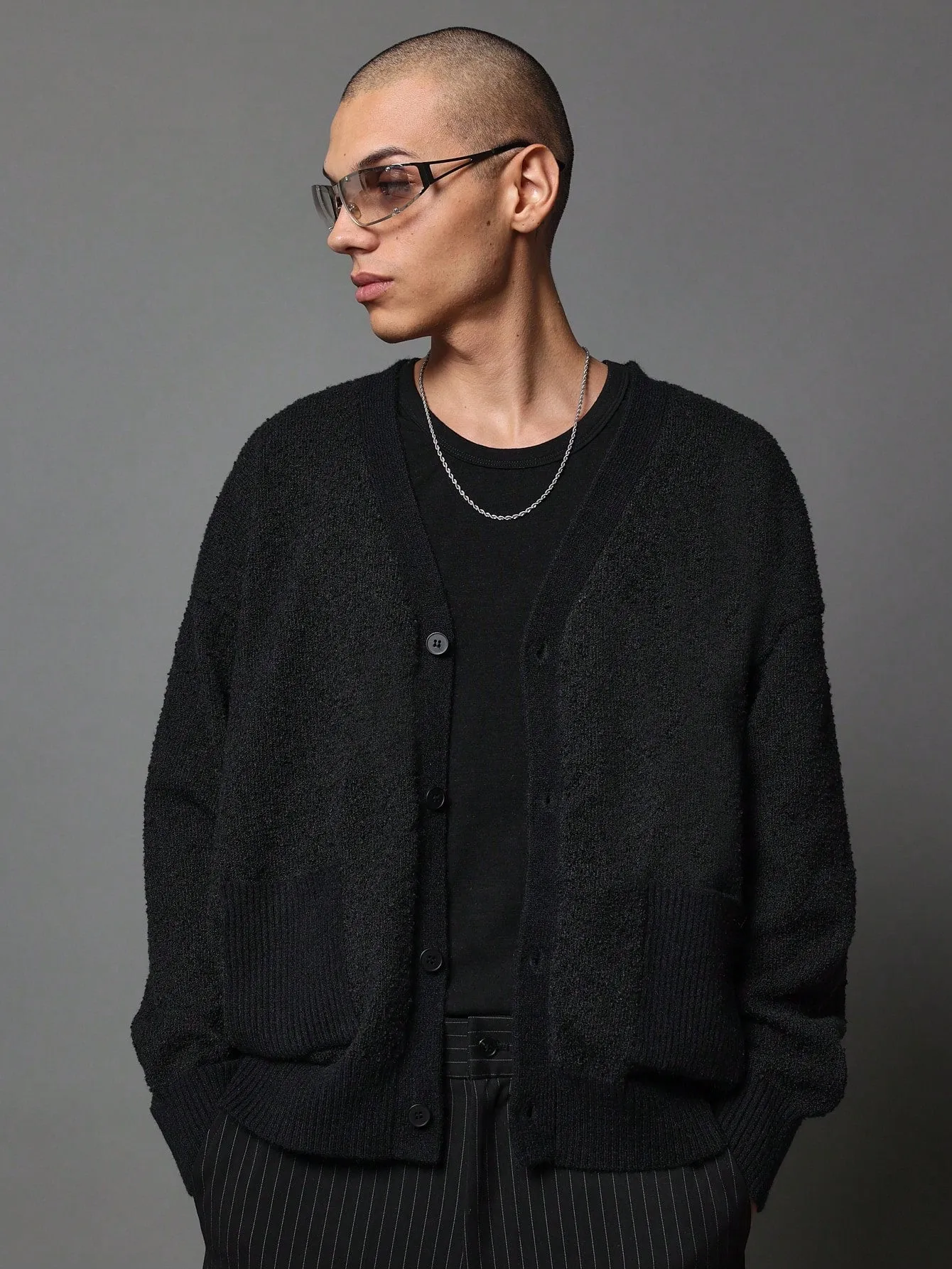 Regular Fit Contrast Rib Knit Cardigan