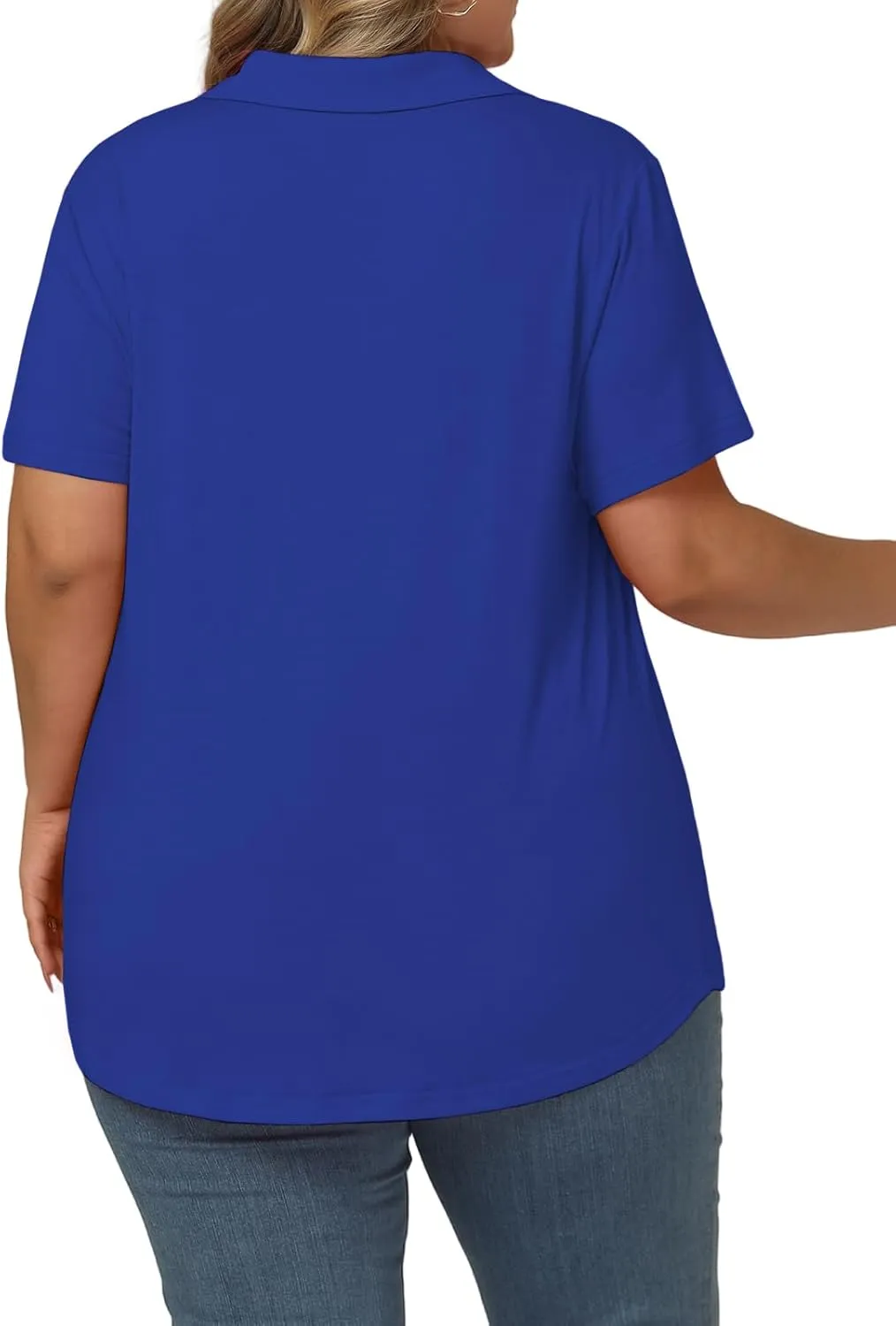 ROSRISS Plus-Size Polo Shirts for Women Summer Casual V Neck Pleated Tops Trendy Dressy Short Sleeve Collared Blouses XL-5XL