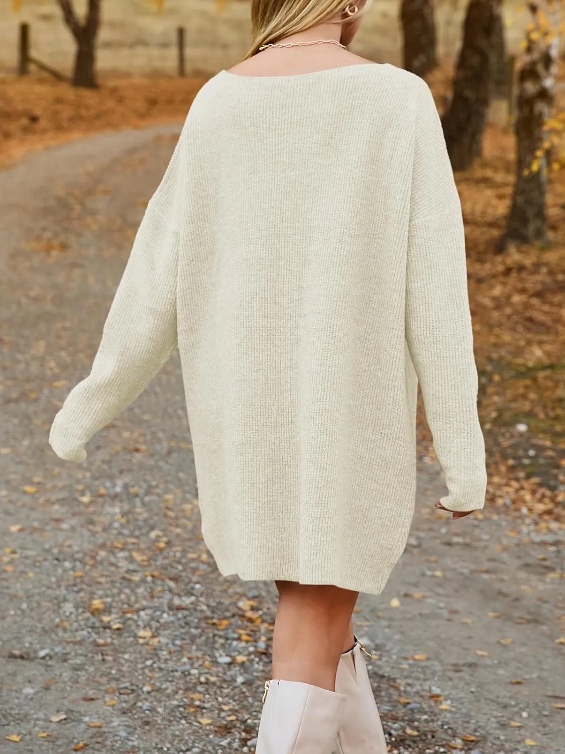 Saodimallsu Womens Oversized Sweater Dress Fall V Neck Long Sleeve Ribbed Knit Casual Loose Mini Pullover Dresses