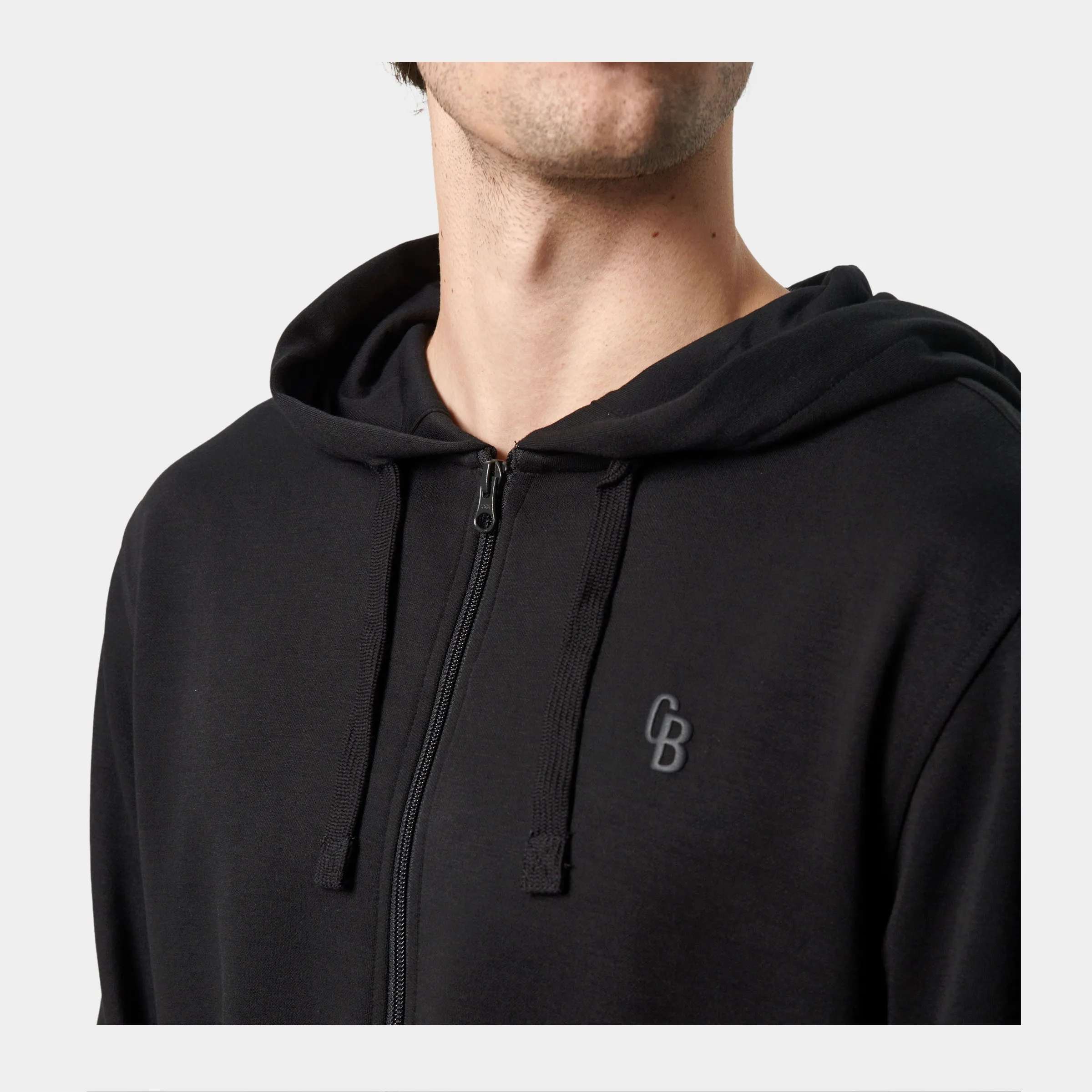 Sort bambus hoodie med lynlås