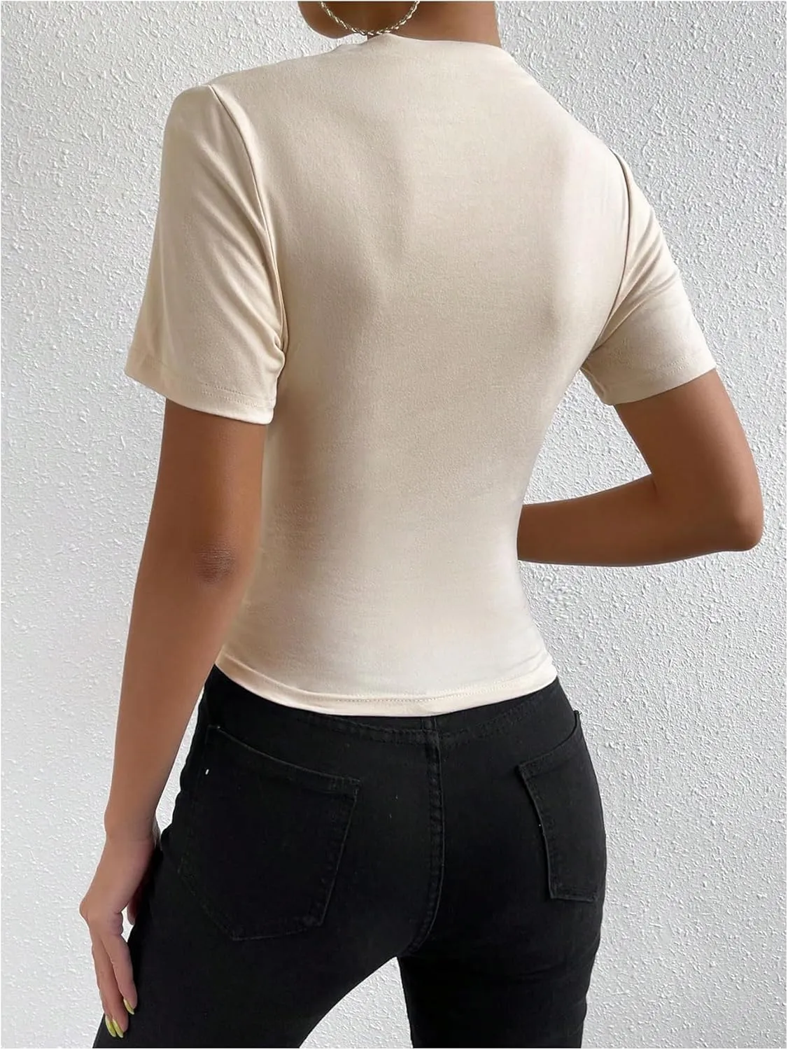 SweatyRocks Women's Ruched Mock Neck T Shirt Short Sleeve Fitted Summer Basic Tops