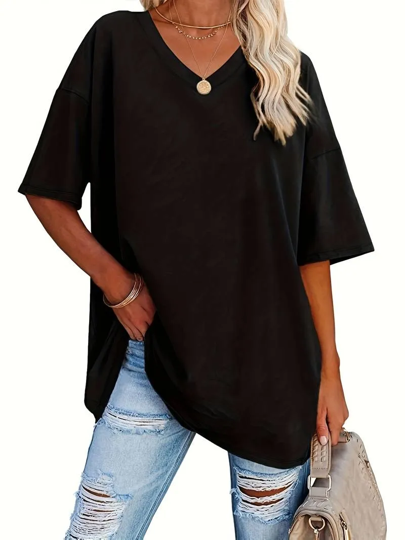 Teagan - Solid V Neck T-Shirt