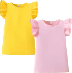 Toddler Kid Baby Girl T Shirt Blouse Ruffle Top Cotton Casual Tees Clothes 2-Pack 2-6T
