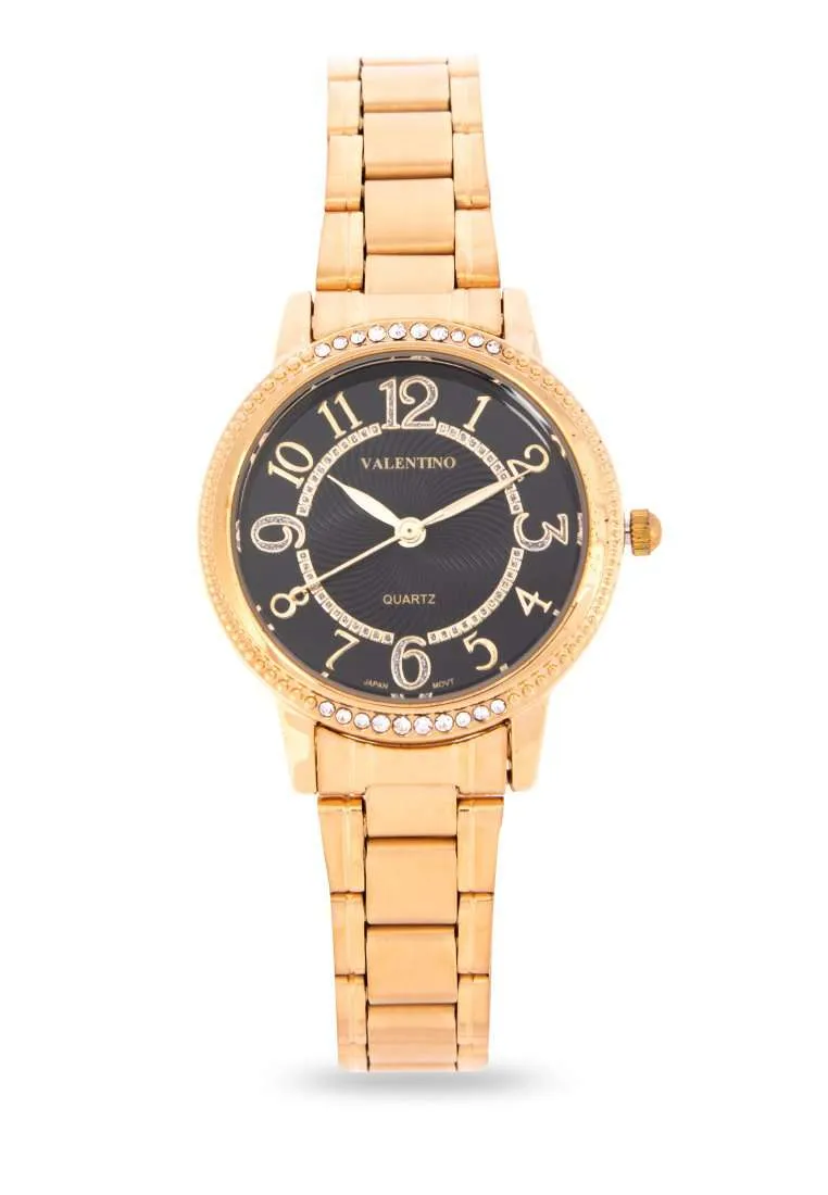 Valentino 20122199-BLACK DIAL Gold Stainless Steel Watch for Women