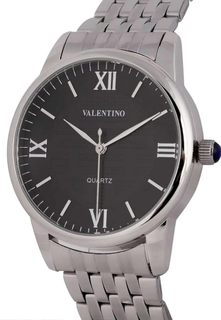 Valentino Womens Luxury Silver Stainless Steel Watch with Black Dial - Model 20122323