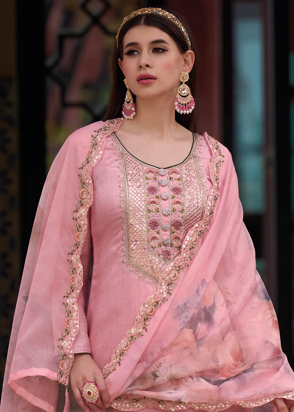 Viscose Silk Captivating Pink Wedding Festive Salwar Kameez