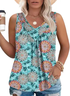 VISLILY Womens-Plus-Size-Tank-Tops 2025 Casual V Neck Sleeveless T Shirts Flowy Pleated Tunics Trendy Cute Blouses XL-5XL