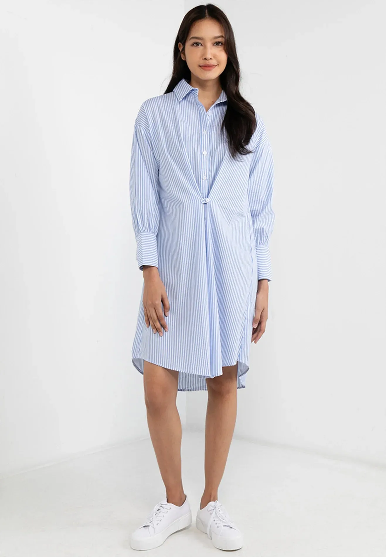 VOIR JEANS Striped Detail Collar Shirt Dress