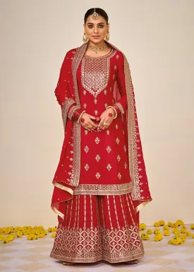 Wedding Festival Red Embroidered Palazzo Salwar Suit