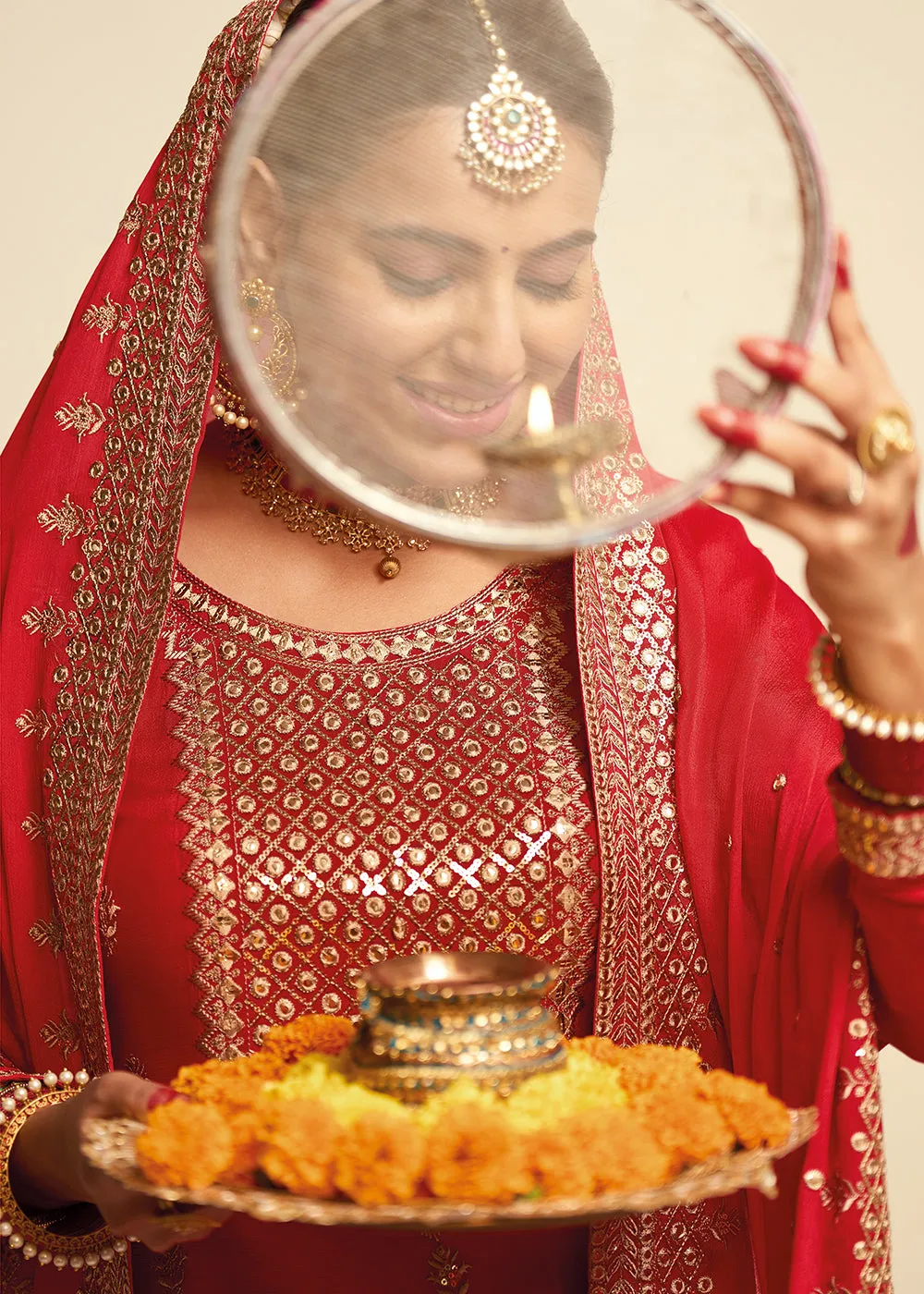 Wedding Festival Red Embroidered Palazzo Salwar Suit