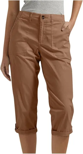 Women's Cropped Cargo Pants Summer Casual Elastic Waist Lightweight Stretch Rolled Hem Capris with Pockets