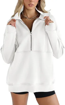 Women's Half Zip Sweatshirts Fleece Stand Collar Long Sleeve Thumb Hole Oversized Pullovers with Pockets