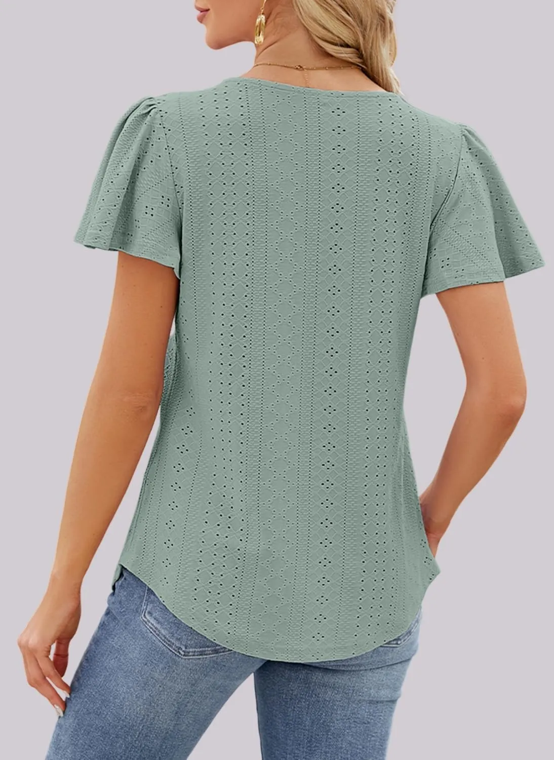 Womens Short Sleeve Square Neck Shirts 2024 Summer Dressy Casual Loose Tops Summer Tee Shirt