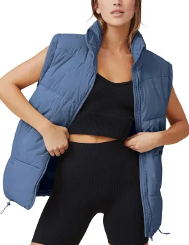 Xiaoxuemeng Womens Puffer Vest Collared Sleeveless Zip Up Padded Gilet Jacket Outwear