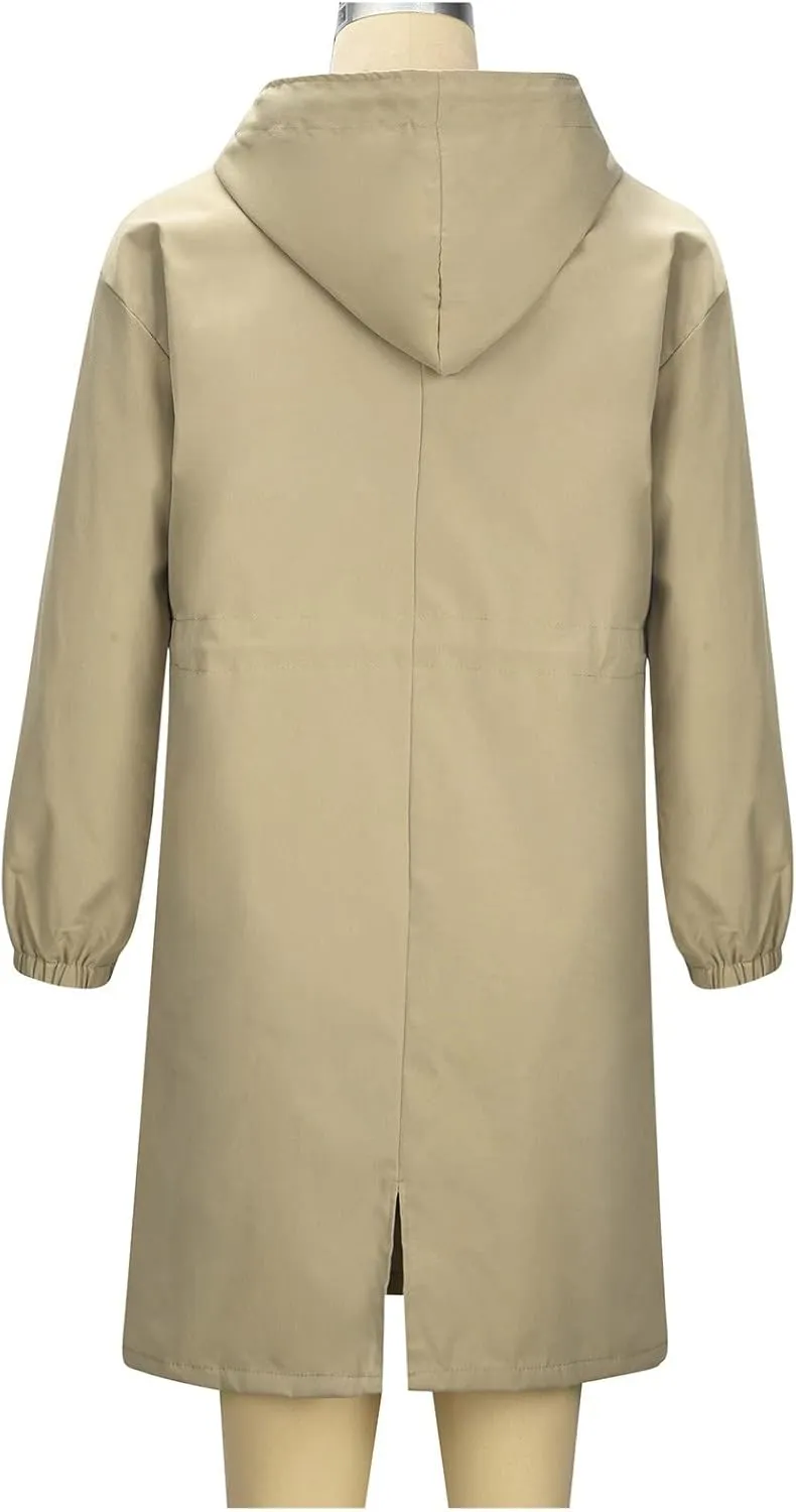 XUNRYAN Plus Size Women's Trench Jackets Rain Jacket Loose Hooded Oversized Elegant Windbreaker Comfortable Coat Outwear