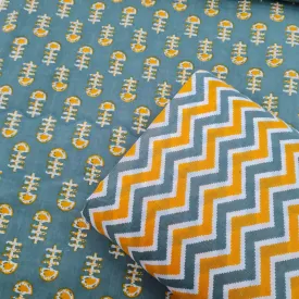 Yellow & Green Chevron Print & Green Handblock Print