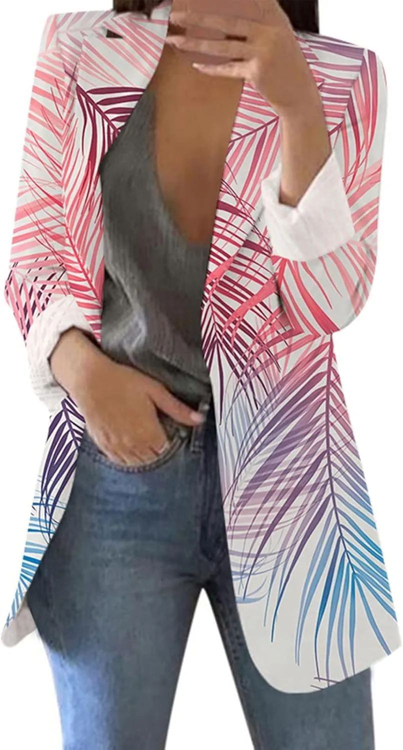 ZEFOTIM Blazers for Women Print Light Weight Trendy Trench Coats Ladies Work Professional Fashion Casual Jackets